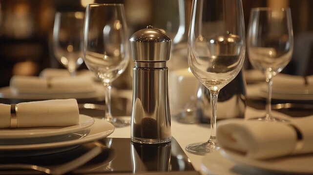 Formal Dining Table Setup with Plates Glasses and Napkins Video Highlighting Elegant Fine Dining Atmosphere and Sophisticated Decor
