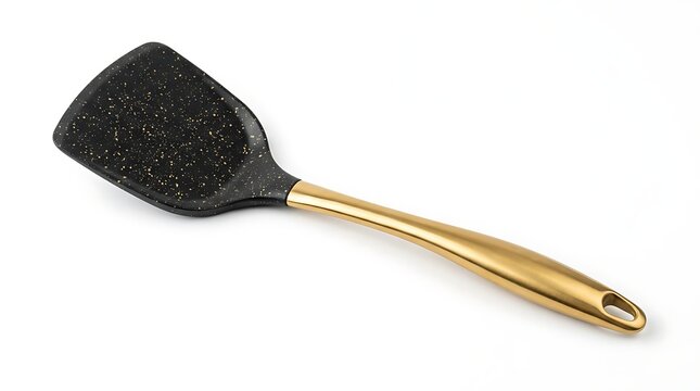 Golden handle black silicone spatula.
