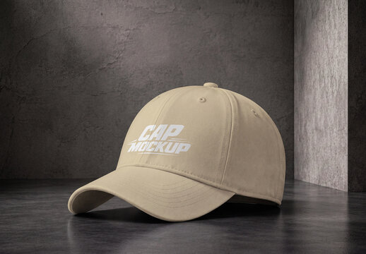 Baseball Cap Hat Mockup On Dark Concrete