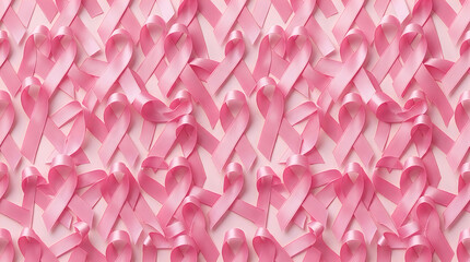 Obraz premium Background pattern of pink ribbons representing support and hope during the annual breast cancer awareness month campaign event
