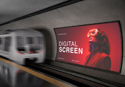 Curved Digital Screen Subway Billboard Mockup
