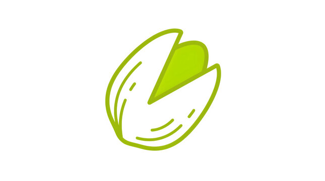 Stylized green pistachio nut illustration with a simple outline and flat color fill PNG Isolated on transparent background