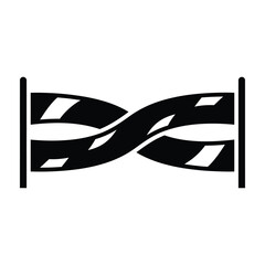 Obraz premium Black and white racing flag checkered pattern waving in wind on pole sport symbol icon
