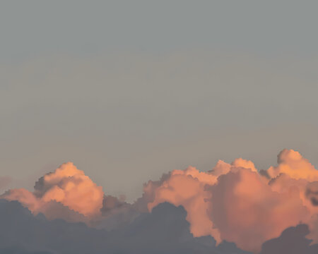 Watercolor panoramic illustration of light blue sky with cloudy haze and sea on horizon. Serene minimalistic design ideal for modern digital art, wallpapers and backgrounds for various projects.