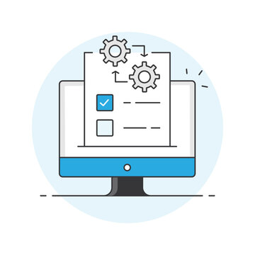 Replicate Manual Tasks Automation Vector Icon. Process Automation Task Replication Line Icon. Computer Work Automation Task Checklist Icon. Replicating Manual Processes Workflow Vector Art.