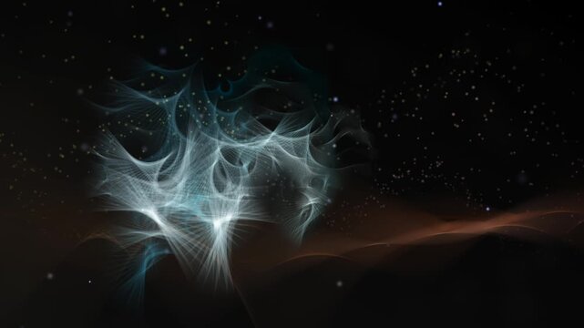 A mesmerizing, ethereal scene unfolds against a dark cosmic backdrop. A luminous