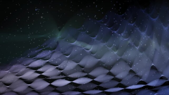 A mesmerizing, fluid 3D rendering of an organic landscape composed of continuously evolving translucent layers that resemble mountains or cosmic nebulae