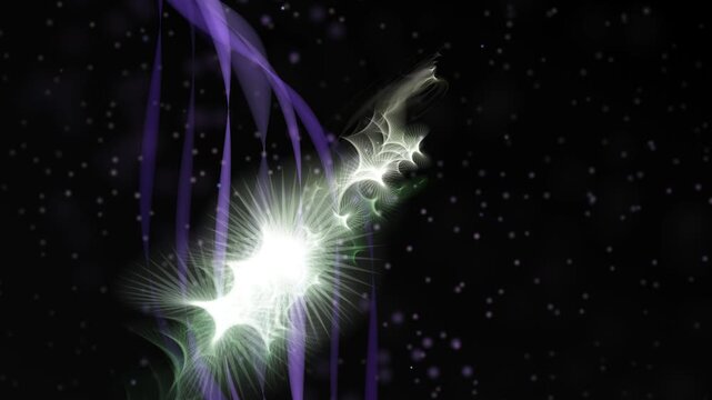 A mesmerizing video sequence unfolds against a dark void, featuring a luminous ethereal entity that pulsates with vibrant light patterns resembling swirling filaments and nebulae