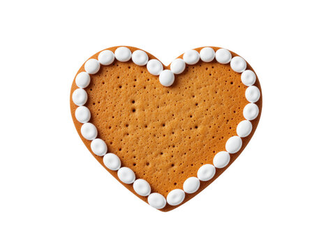 Oktoberfest gingerbread heart cookie with white icing decoration, isolated on transparent background