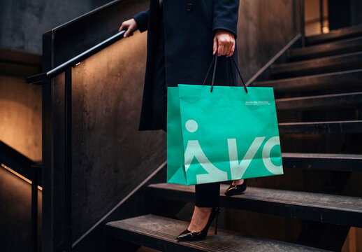 Shopping Bag Mockup on Stairs
