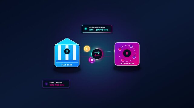 Hybrid Fiat Money and Cryptocurrency Blockchain Banking System Exchange Animation