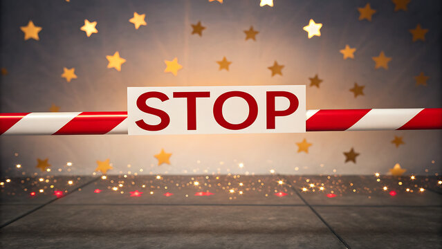 Bold red stop sign with dramatic lighting and falling stars. High-impact traffic safety symbol for urgent halting or prevention concepts.