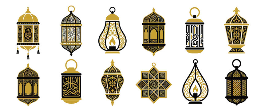 Collection of Ornate Golden Islamic Lanterns
