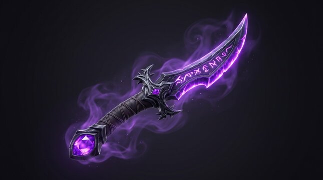 fantasy game item icon featuring a shadow assassin curved dagger