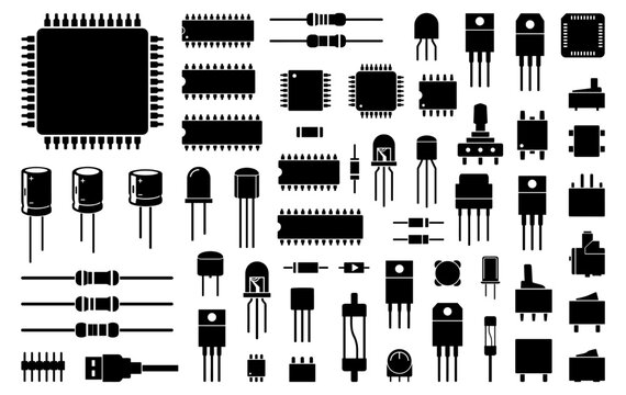 Electronic component set with microchip resistor capacitor transistor