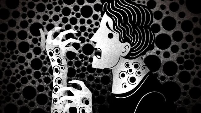 person experiencing trypophobia while looking at a cluster of holes