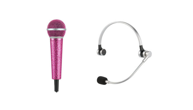 Sparkly Pink Handheld Microphone and a Professional Headset Microphone