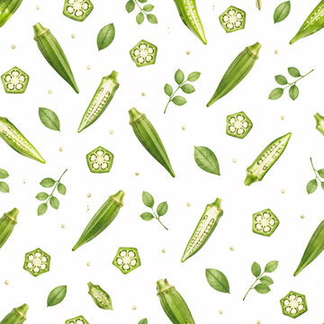 Fresh okra vegetable pattern background