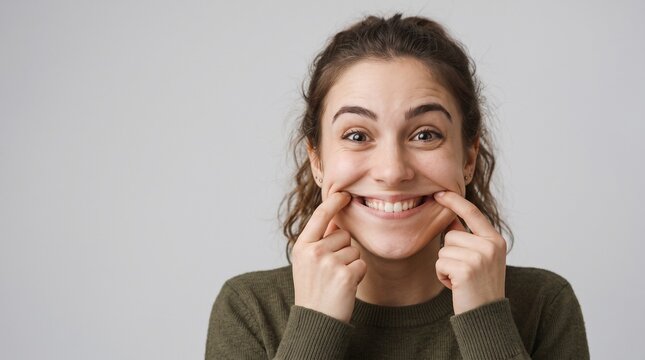 Woman Pulling Corners of Her Mouth to Smile
