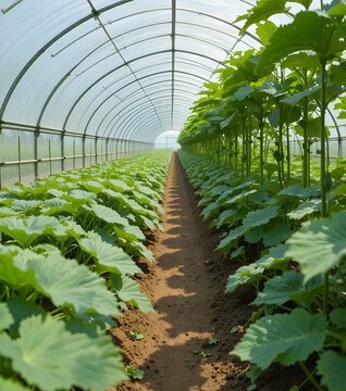 Modern Greenhouse Agriculture with Healthy Leafy Crops Growing in Protected Farming Environment &ndash; Sustainable Smart Farming, Organic Vegetable Production, Precision Agriculture, Controlled Climate Cul
