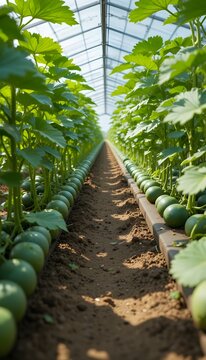 Modern Greenhouse Agriculture with Healthy Leafy Crops Growing in Protected Farming Environment &ndash; Sustainable Smart Farming, Organic Vegetable Production, Precision Agriculture, Controlled Climate Cul