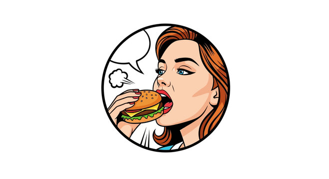 woman eating burger, hungry