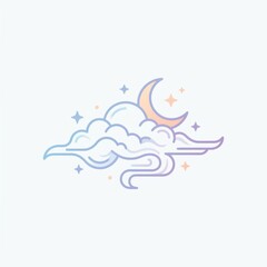 Fototapeta premium Soft Illustrative Night Sky with Clouds and Crescent Moon and Sparkling Stars