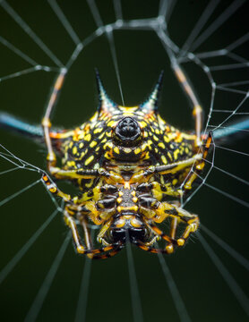 Spiny orb weaver spider hanging in its web