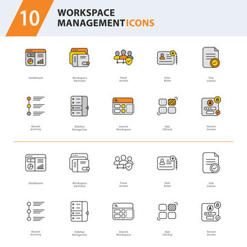 Workspace Management Outline Line Icons for SaaS Dashboard, Team Collaboration and Admin Interface