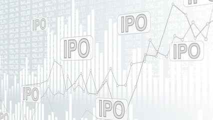 Fototapeta premium Initial public offering IPO concept candlestick market line trend trading exchange finance business, with global stock market listing, equity investment strategy