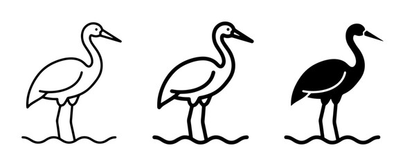 Obraz premium Heron Icons Set, Minimalist Bird Silhouettes, Elegant Wading Bird Vector Graphics