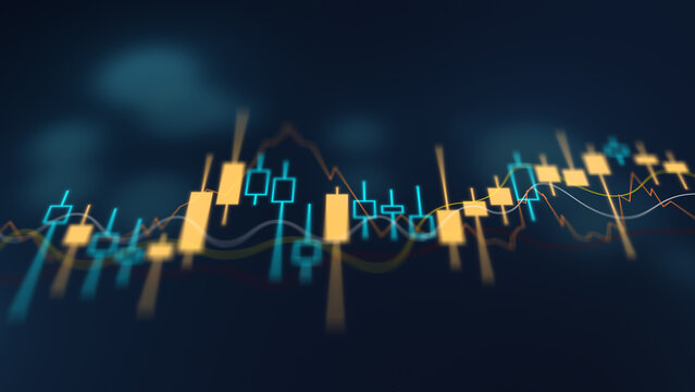 Simple candlestick and line bokeh, broker chart diagram global goal graph, increase leadership management marketing, plan profit progress report revenue statistic strategy