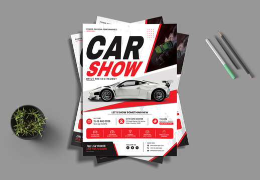 Car Show Flyer Template with Modern Automotive Event Poster Design