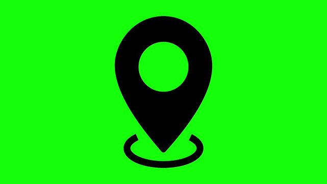 Animated Location Pin Icon, Map Pointer Concept, Black Location Mark on Green Screen Background