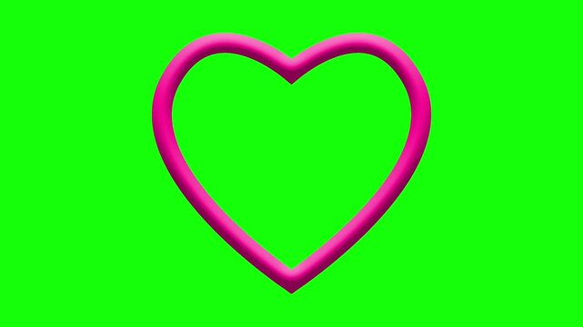 Pink Heart Outline Love Valentine Romance Frame Icon Animation on Green Screen Background