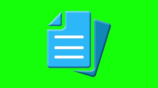 Blue Multiple Documents Files Paper Stack Copy Data Sheet Note Report Icon Animation on Green Screen Background
