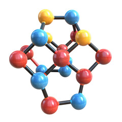 Obraz premium Molecular structure diagram with colorful spheres connected by rods isolated on white background p n g a i generated