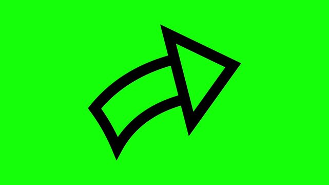 Black Curved Up Right Share Arrow Line Icon Animation on Green Screen Background