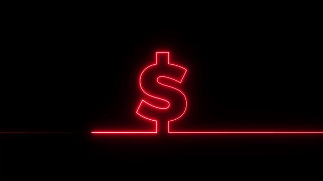 Abstract 3d illustration of glowing neon sign featuring a burning fiery dollar symbol and red flame icon animation, Dollar sing with flame line animation on black background.
