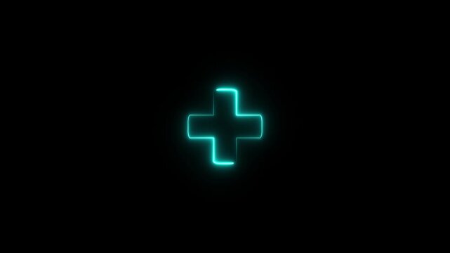 Bold plus neon symbol , a statement of positivity and addition. Motion graphics of plus icon concept on black background with alpha channel.