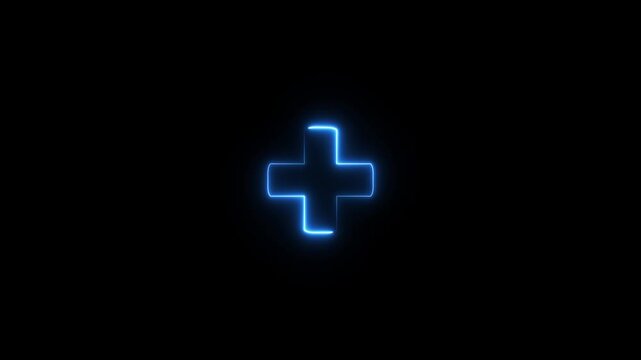 Bold plus neon symbol , a statement of positivity and addition. Motion graphics of plus icon concept on black background with alpha channel.