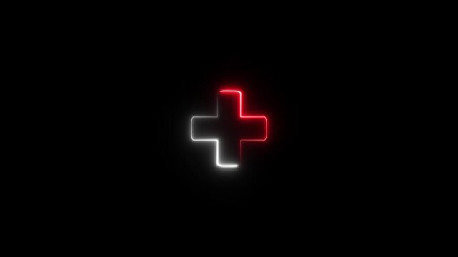 Bold plus neon symbol , a statement of positivity and addition. Motion graphics of plus icon concept on black background with alpha channel.