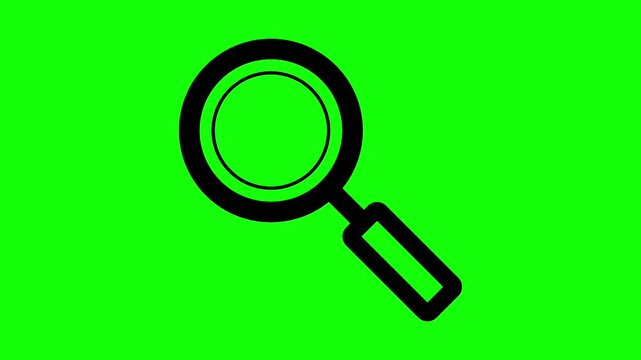 Black Magnifying Glass Search Find Zoom Lens Inspection Icon Animation on Green Screen Background