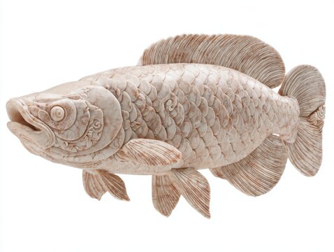 Detailed Carved Ivory Or Bone Fish Sculpture Isolated On A Crisp White Studio Background