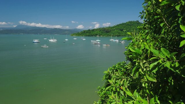 Aerial view of the sea coastline near the town of Paraty in Brazil