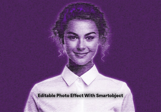 Purple Glitch Editable Photo Effect Template with Retro Distortion