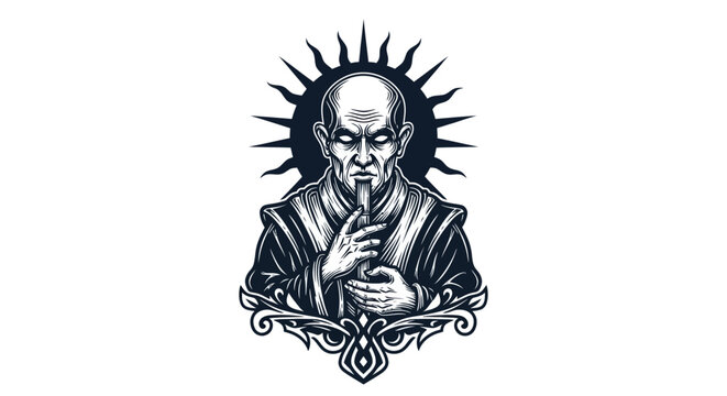 Intricate illustration of a wise figure with sunburst design isolated