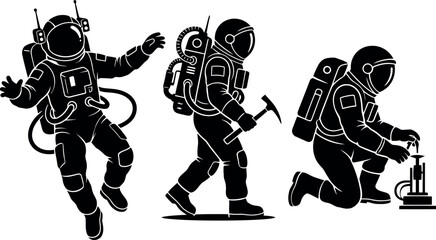 Black and white astronauts showing her space equipment   © Lalon