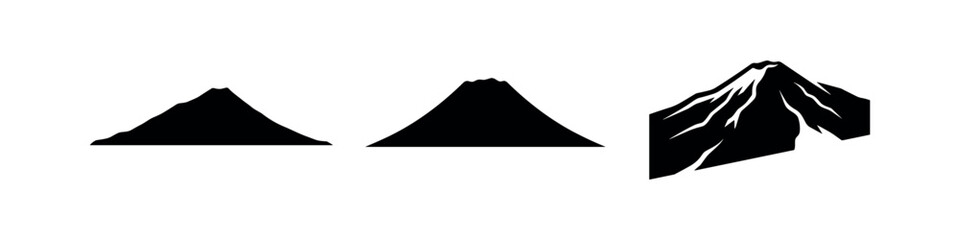 Volcanic Mountains and Peaks Silhouettes Set - Nature Landscape Icons, Mountain Range Vector © Lili