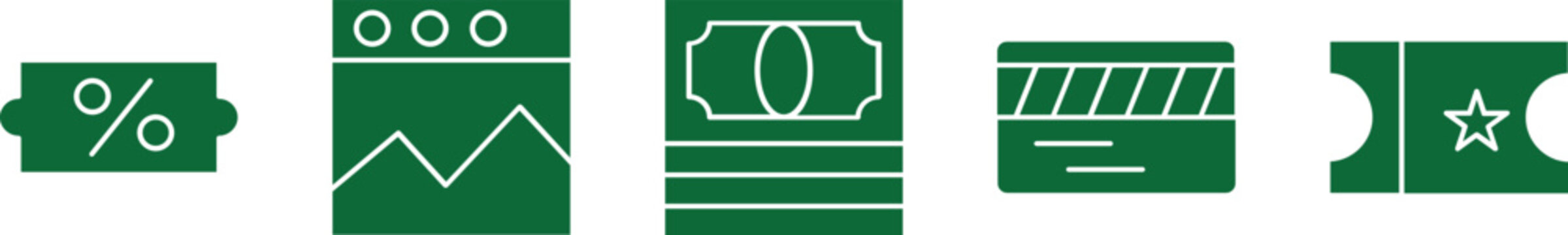 Green flat icons set of finance and business symbols